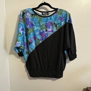 Vintage Color Block Sweat Shirt‎ 80s Silver Threads Sweater Made In USA